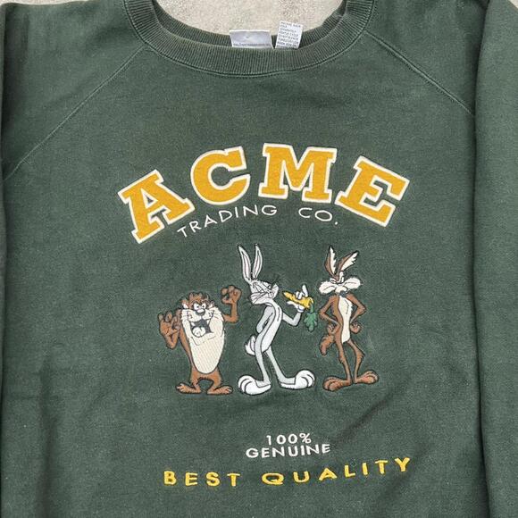 vintage acme trading co looney tunes bugs bunny tazmanian devil green crewneck - Picture 2 of 3